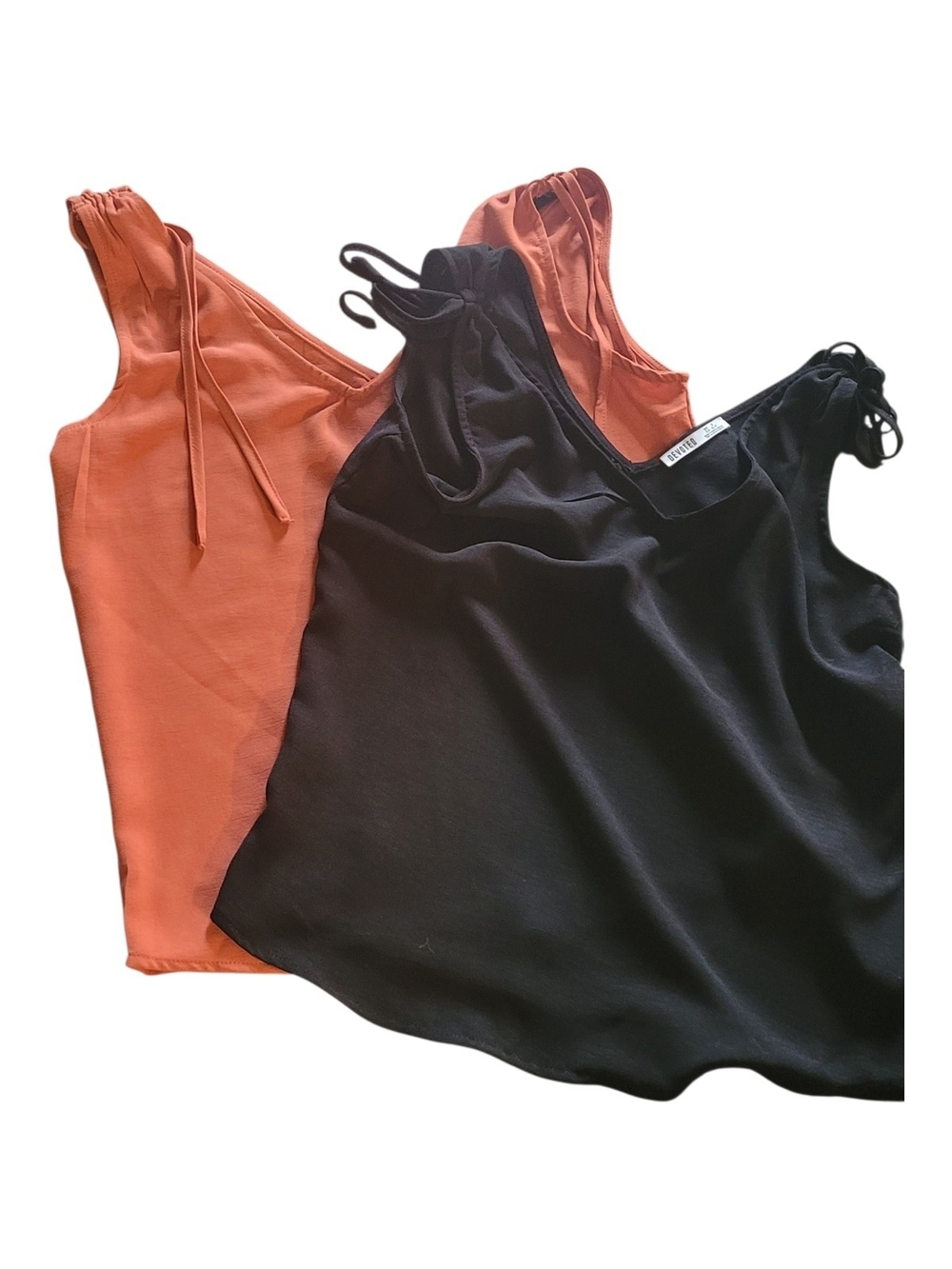 Tie-Shoulder Camisole Duo — Black and Rust Orange